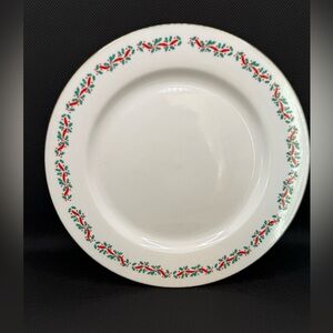 LJS porcelain vintage Christmas plate with gold trim